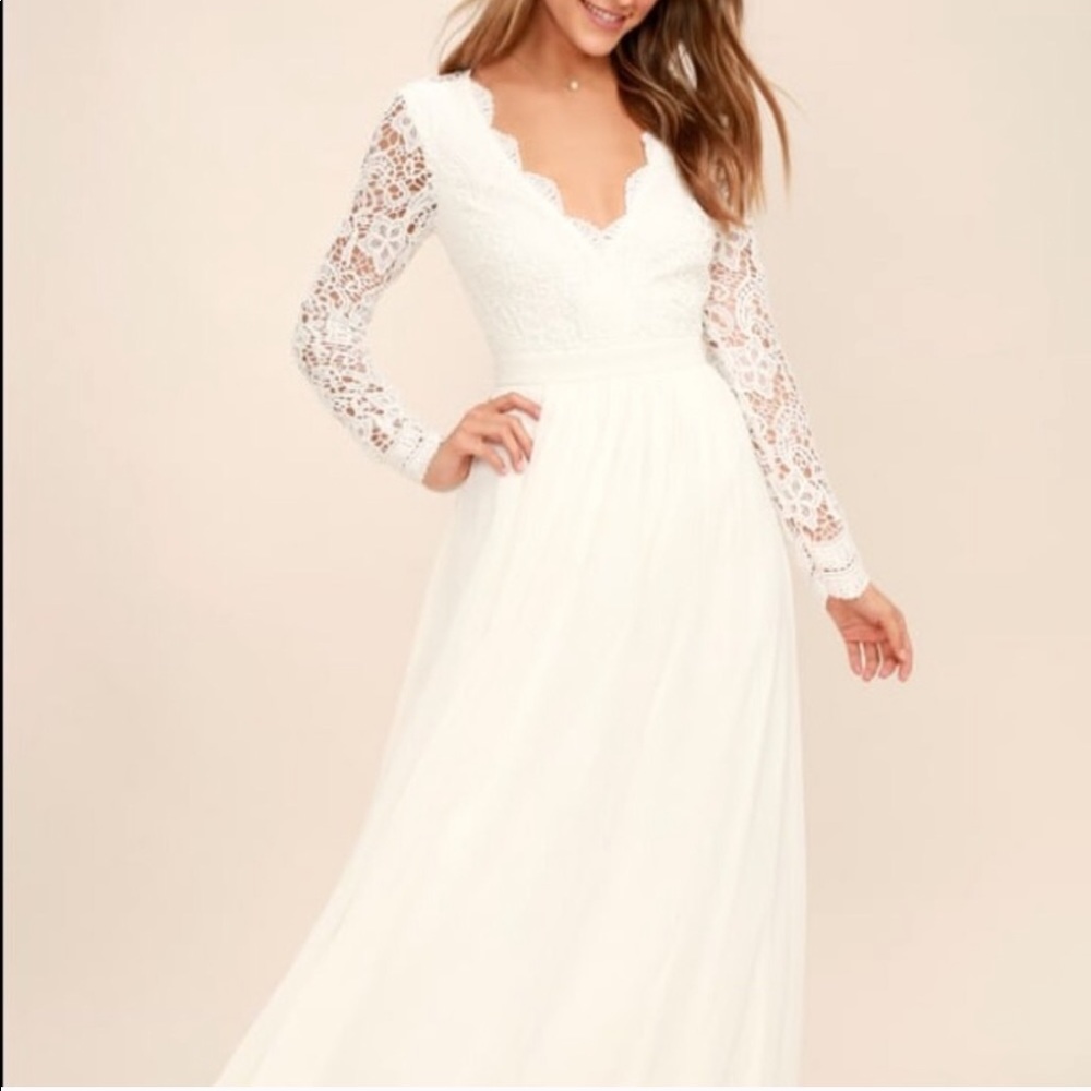 Lulu’s Awaken My Love White Maxi Dress Long Sleeve